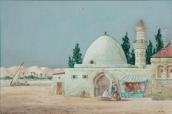 An Eastern Mosque, Moonlight. Oil Painting by James Greig