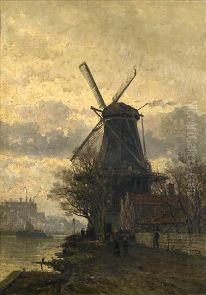 Along A Dutch River Oil Painting by Johan Conrad Greive