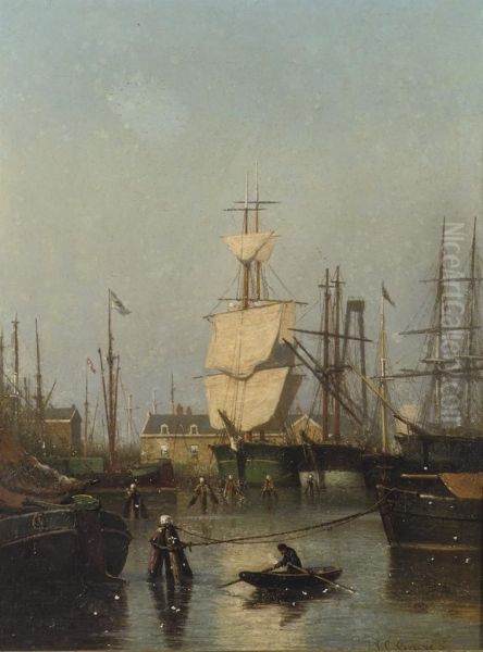 Oosterpark, Amsterdam: Shipping In Amsterdam Harbour Oil Painting by Johan Conrad Greive