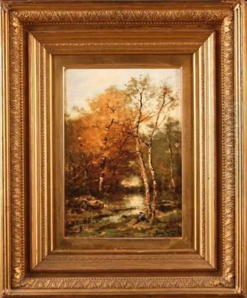 Foret Defontainebleau Oil Painting by Dominique Adolphe Grenet De Joigny