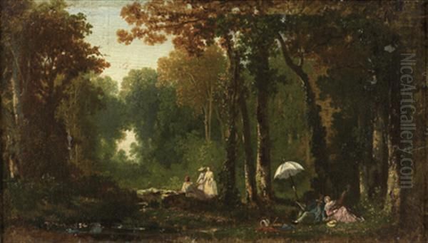 Le Repos En Foret De Fontainebleau Oil Painting by Dominique Adolphe Grenet De Joigny