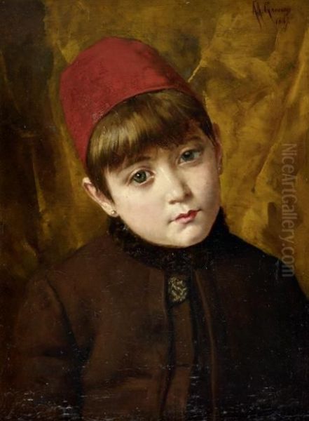 Retrato De Menina Oil Painting by Adolfo Cesar De Medeiros Greno