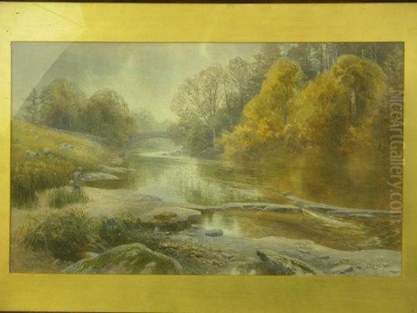 Isherman On Riverbank With Sheep Oil Painting by Frank Gresley