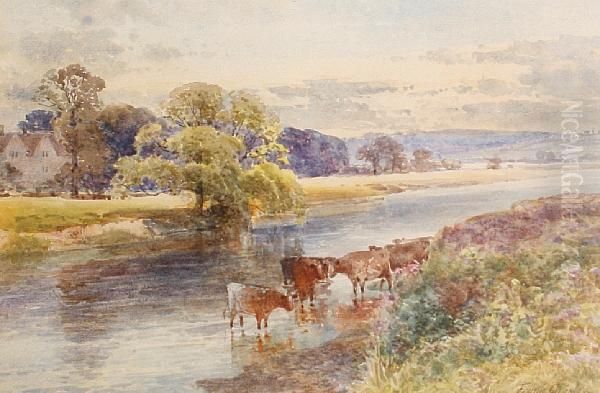 Cattle In The Stream Oil Painting by Frank Gresley