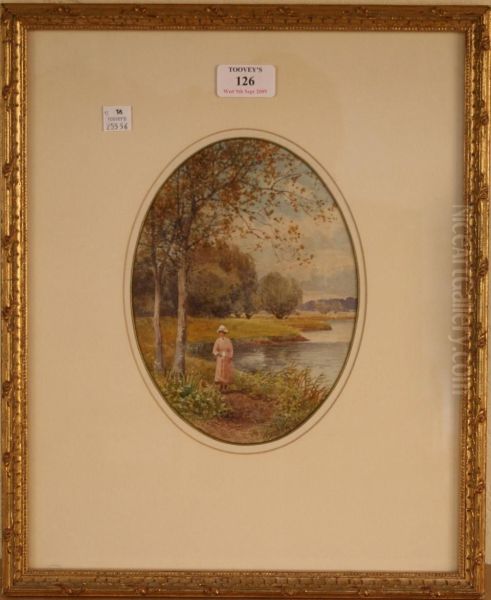 Woman Walking On The Bank Of A River Oil Painting by Frank Gresley