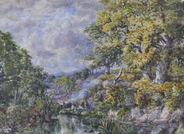 Woodsman By A Lake Oil Painting by James Stephen Gresley