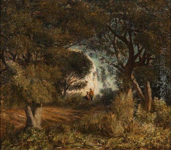 Promeneurs Dans Le Sous-bois Oil Painting by Prosper Gresy