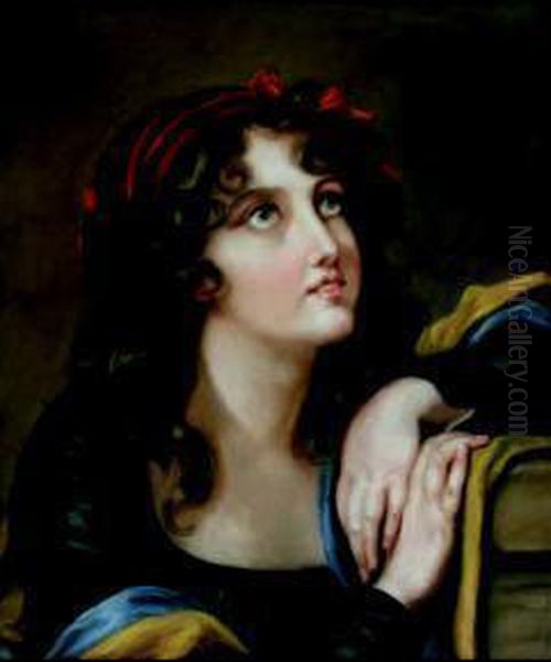 Portrait De Jeune Fille Pensive Oil Painting by Anne Genevieve Greuze