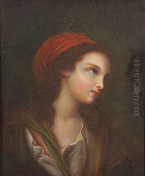 Jeune Fille En Buste Au Fichu Rouge Oil Painting by Jean Baptiste Greuze