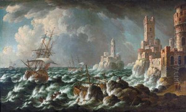 Burrasca Davanti Ad Un Porto Oil Painting by Alessandro Grevenbroeck