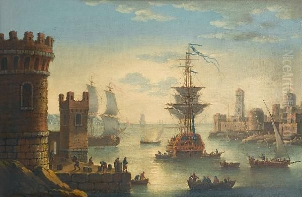 A Mediterranean Harbour At Sunset Oil Painting by Alessandro Grevenbroeck