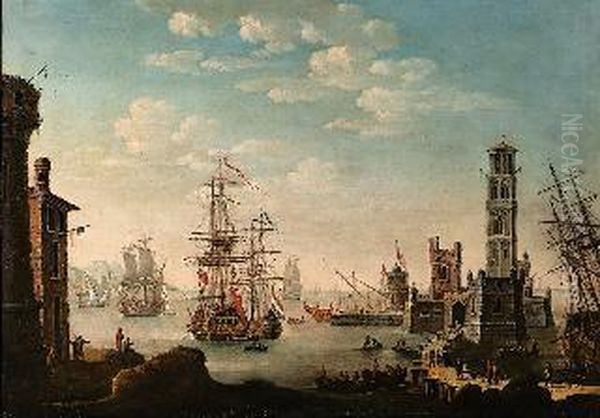 Grevenbroek Attivo A Venezia E San Pietroburgo Prima Meta Secolo Xviii Porto Con Navi Alla Fonda Oil Painting by Alessandro Grevenbroeck