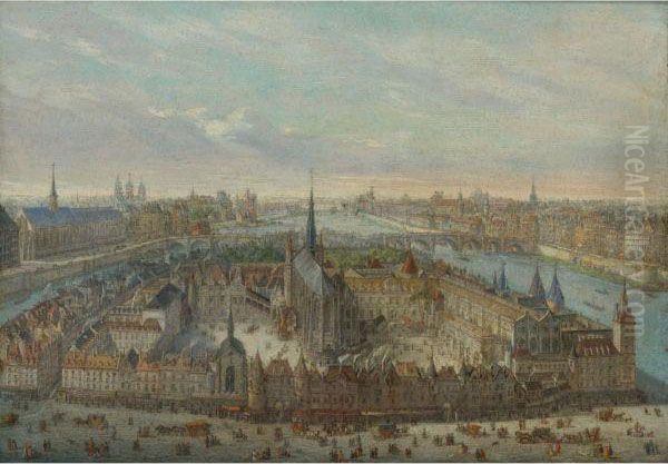 View Of Paris With The Sainte-chapelle Oil Painting by Charles Leopold Grevenbroeck