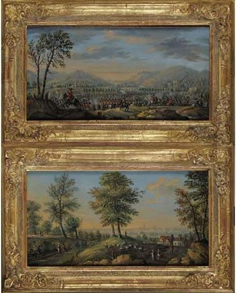 Ch.l. : Scene Champetre Et Scenemilitaire Oil Painting by Charles Leopold Grevenbroeck