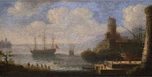 Grosssegler Vor Hafen Und Burg Oil Painting by Charles Leopold Grevenbroeck