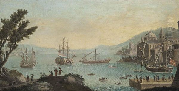 A Capriccio Of A Mediterranean Harbour Oil Painting by Orazio Grevenbroeck