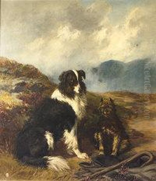 Sheepdog And Terrier Oil Painting by Alfred Grey