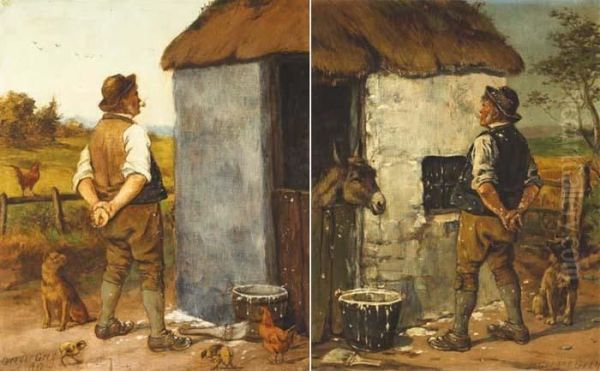 Ready To Paint The Stable And The Result,1912 (a Pair) Oil Painting by Gregor Grey