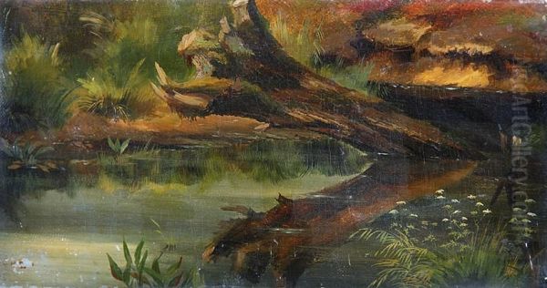 Motiv Aus Dem Spreewald: Abgestorbener Baumstamm, Sich Im Wasser Spiegelnd Oil Painting by Eduard Grieben