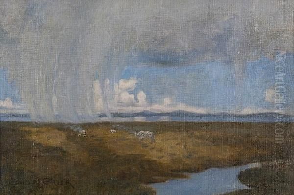 Saltmarsh Sheep On A Showery Day Oil Painting by Louis Monro Grier