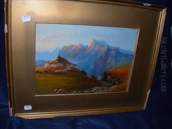 Drakensbergmountains, Maloti, On The Basutoland Border, With Bannerman Pass Inthe Background Oil Painting by Alec Grieve