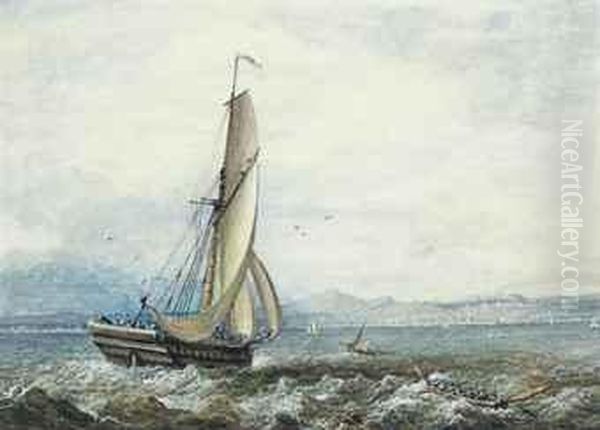 A Large Armed Cutter On The Clyde As She Heads Into Edinburgh Oil Painting by Thomas Grieve