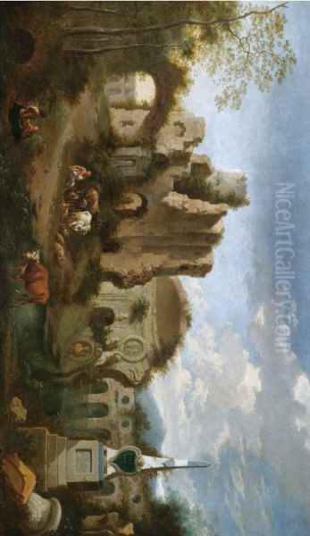 An Italianate Landscape With Figures Amongst Classical Ruins Oil Painting by Jan Griffier