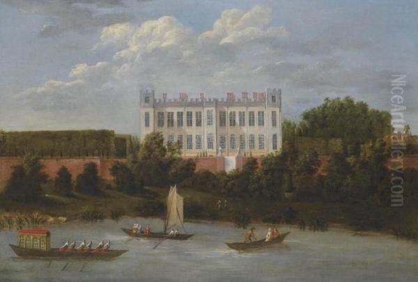 A View Of Syon House From The Thames Oil Painting by Robert Griffier