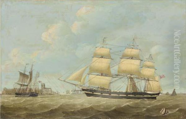 The Whaling Ships Jane And Harmony Off The Port Of Hull, With Theholy Trinity Church On The Waterfront Beyond Oil Painting by William Hull