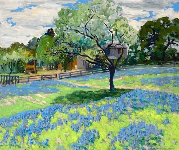 Blooming Flowers With A Ranch House Beyond Oil Painting by William Alexander Griffith