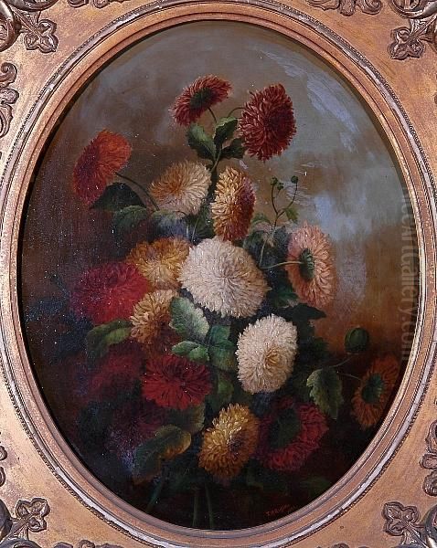 A Still Life Of Dahlias Oil Painting by John Griffiths