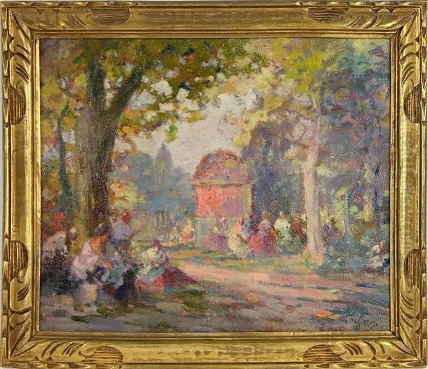 Femme A La Couture Dans Un Parc Oil Painting by Gabriel Griffon