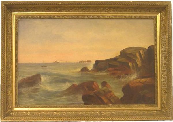 Shore Scene Distant Steam And Sailing Ships Oil Painting by Samuel W. Griggs