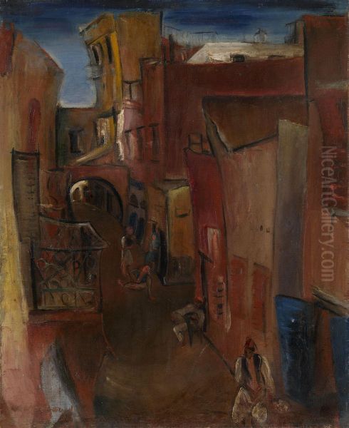 View Of A Moroccan Street Oil Painting by Boris Dimitrevich Grigoriev