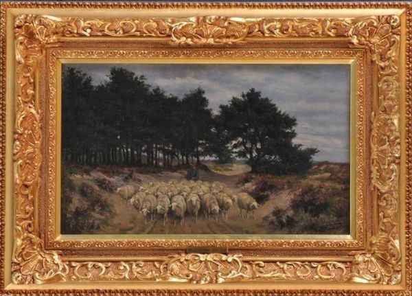 Landscape With Flock Of Sheep Oil Painting by Alphonse Grillet