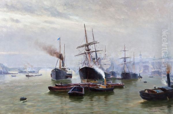 Part Of A Harbour Oil Painting by Johannes Martin Grimelund