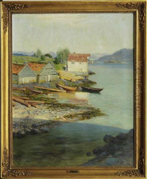 Capanne Di Boscaioli In Un Fiordo Oil Painting by Johannes Martin Grimelund