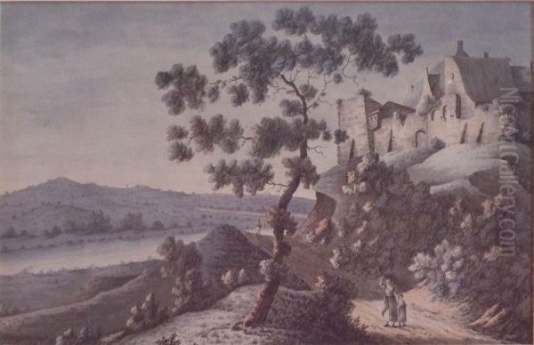 Landscape With Walled Town Oil Painting by Samuel Hieronymus Grimm