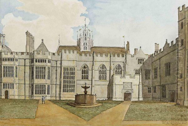 Inside Of The Great Court At Cowdray Taken From The Arch At The Great Entrance Oil Painting by Samuel Hieronymus Grimm