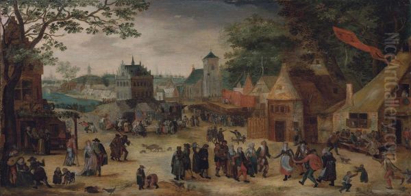 A Village Celebrating The Kermesse Of Saint George Oil Painting by Abel Grimmer