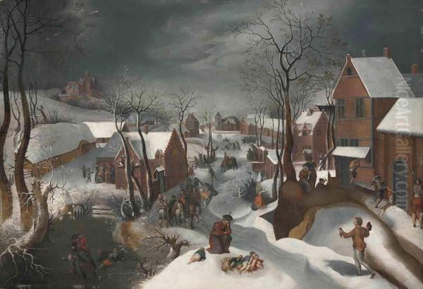 A Winter Landscape With The Massacre Of The Innocents Oil Painting by Jacob Grimmer