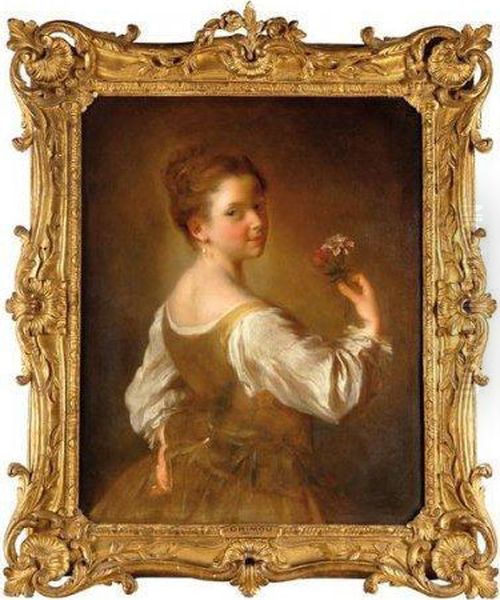 Portrait De Jeune Fille Avec Des Fleurs Oil Painting by Jean-Alexis Grimou