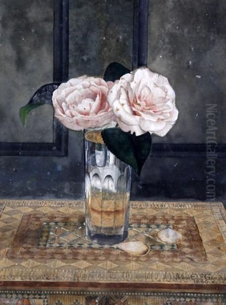 Still Life Of Roses In A Glass Oil Painting by Arthur E. Grimshaw