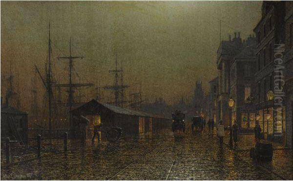 Dock Scene, Glasgow Oil Painting by Arthur E. Grimshaw