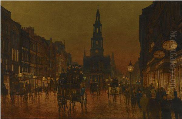 Evening On The Strand, London Oil Painting by Arthur E. Grimshaw