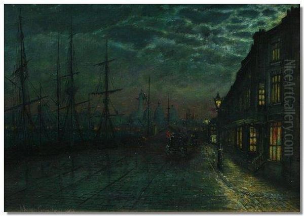 Hull Docks Oil Painting by Arthur E. Grimshaw