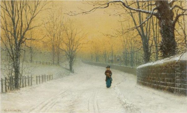 Winter At Stapleton Park, Pontefract Oil Painting by Arthur E. Grimshaw