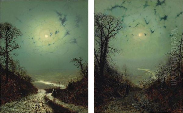 Moonlight, Wharfedale Oil Painting by John Atkinson Grimshaw