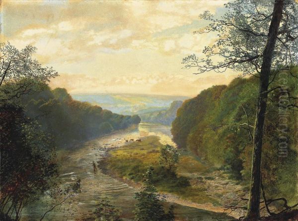 The Wharfe Valley, With Barden Tower Beyond Oil Painting by John Atkinson Grimshaw