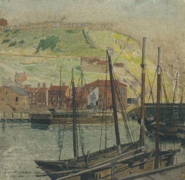 View Of A Harbour Oil Painting by Louis H. Grimshaw